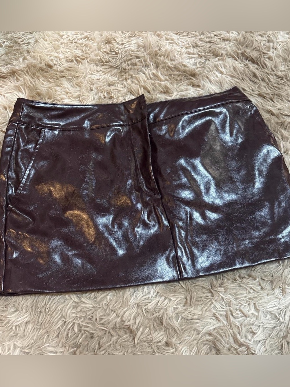 Forever 21 Shiny Dark Brown Faux Leather Mini Skirt